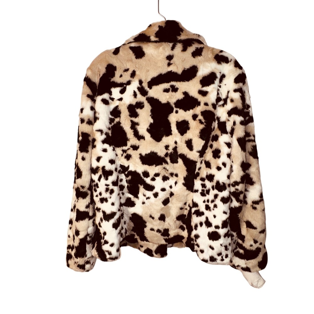 Womens XL Faux Fur Moto Jacket Spotted Animal Print Y2K Luxury Glam Biker Sexy - Picture 2 of 8